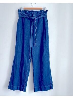 Boden Wide Leg Paperbag belted waisted hi rise Jean trouser pants sz 6